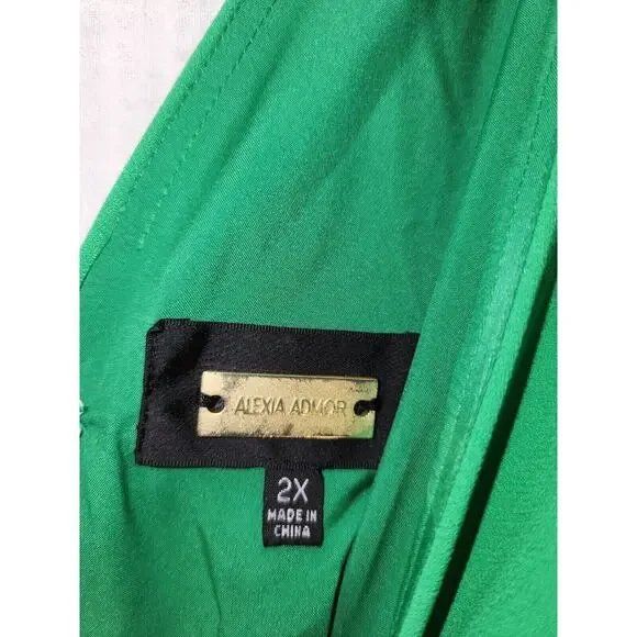 Alexia Admor Dress Size 2x Green August Draped Deep Vneck Fit & Flare Maxi 7522 - Picture 9 of 12
